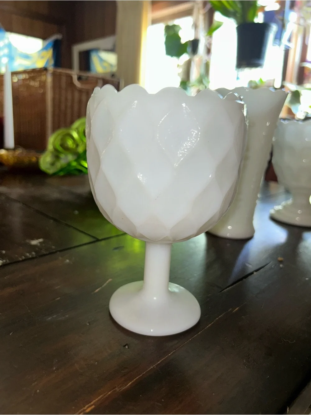 Milk Glass Pedestal Vases Trio - White